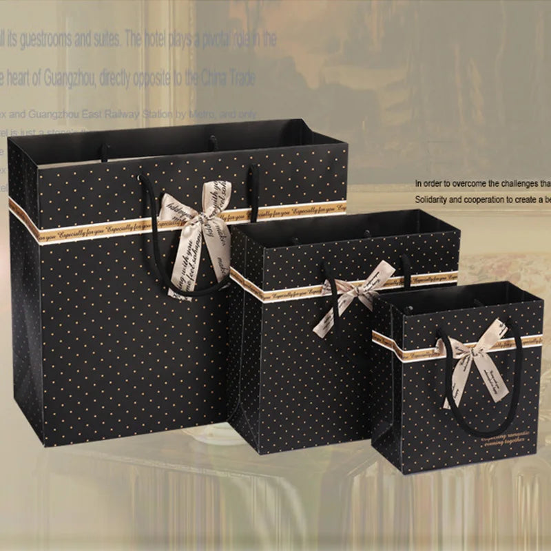 Black Portable Gift Bag with Handles For Books Paper Gift Bow Packing Box Birthday Party Wedding New Year Present Box