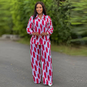 African Fashion Stripe Two Piece Set Women Spring Autumn