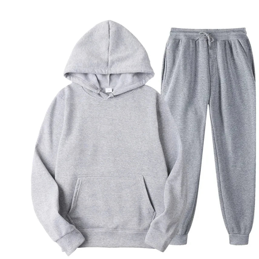 Men's Autumn and Winter New Solid Color Hoodie+pants Two-piece Set Fashionable Casual Sports Set Size S-3XL