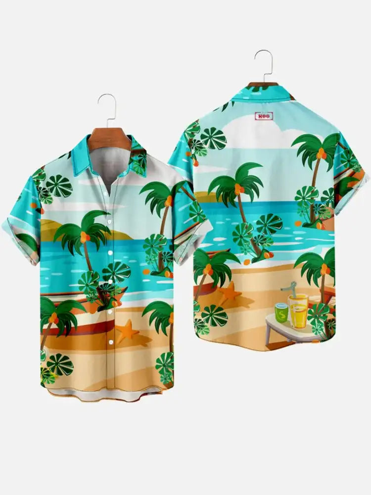 Men's Coconut Tree Pattern Shirts Summer Beach Sunset Shirt Men's Casual Short Sleeved Shirt Exquisite 3D Printed Shirt