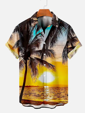 Men's Coconut Tree Pattern Shirts Summer Beach Sunset Shirt Men's Casual Short Sleeved Shirt Exquisite 3D Printed Shirt