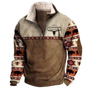 Vintage Sweatshirt For Men Ethnic Style Casual Warm Hoodie Tops Turtleneck Zipper Jacket Pullover Harajuk Fleece Sweatshirts