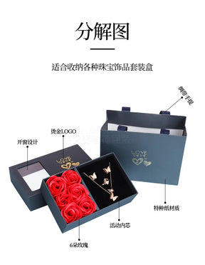 Valentine's Day 6 Rose Pendants Ring Bracelet Eternal Flower Window Opening Jewelry Box Romantic Jewelry Gift Packaging Box Bag