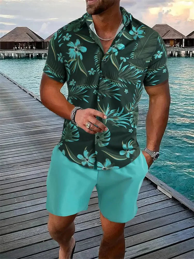 Summer Beach Style Men's Shirt Set Oversized Hawaiian Casual Suit 3d Printed Short Sleeve Shirt Shorts 2 Pcs Fashion Streetwear