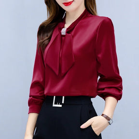 Women Bow Collar Chiffon Blouse Shirt