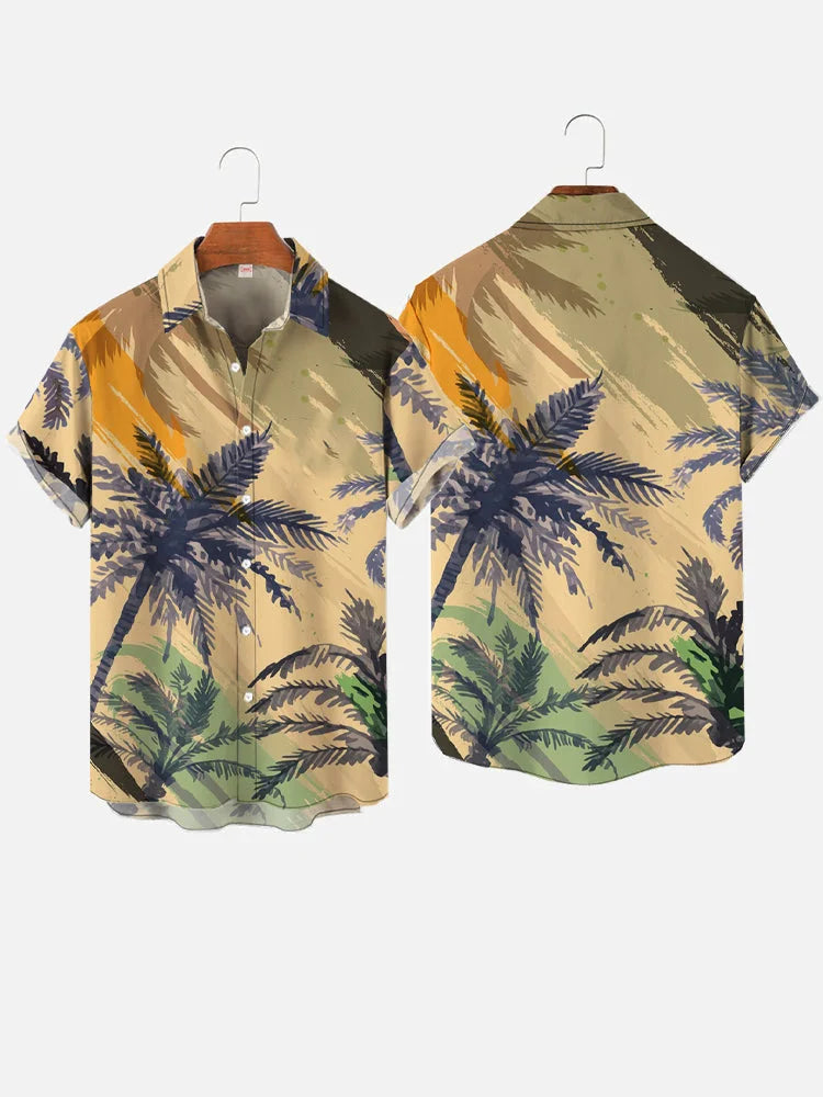 Men's Coconut Tree Pattern Shirts Summer Beach Sunset Shirt Men's Casual Short Sleeved Shirt Exquisite 3D Printed Shirt