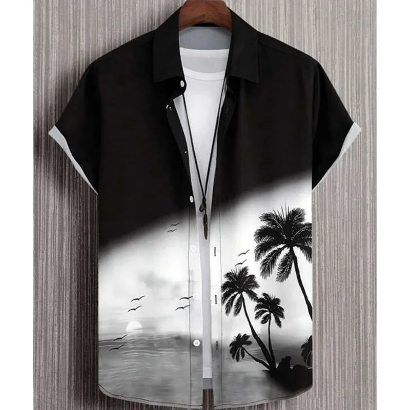 Hawaiian Men's Shirt 3D Gradient Printing Loose Casual Oversized Short Sleeve High-Quality Men's Clothing Beach Party Sweatshirt