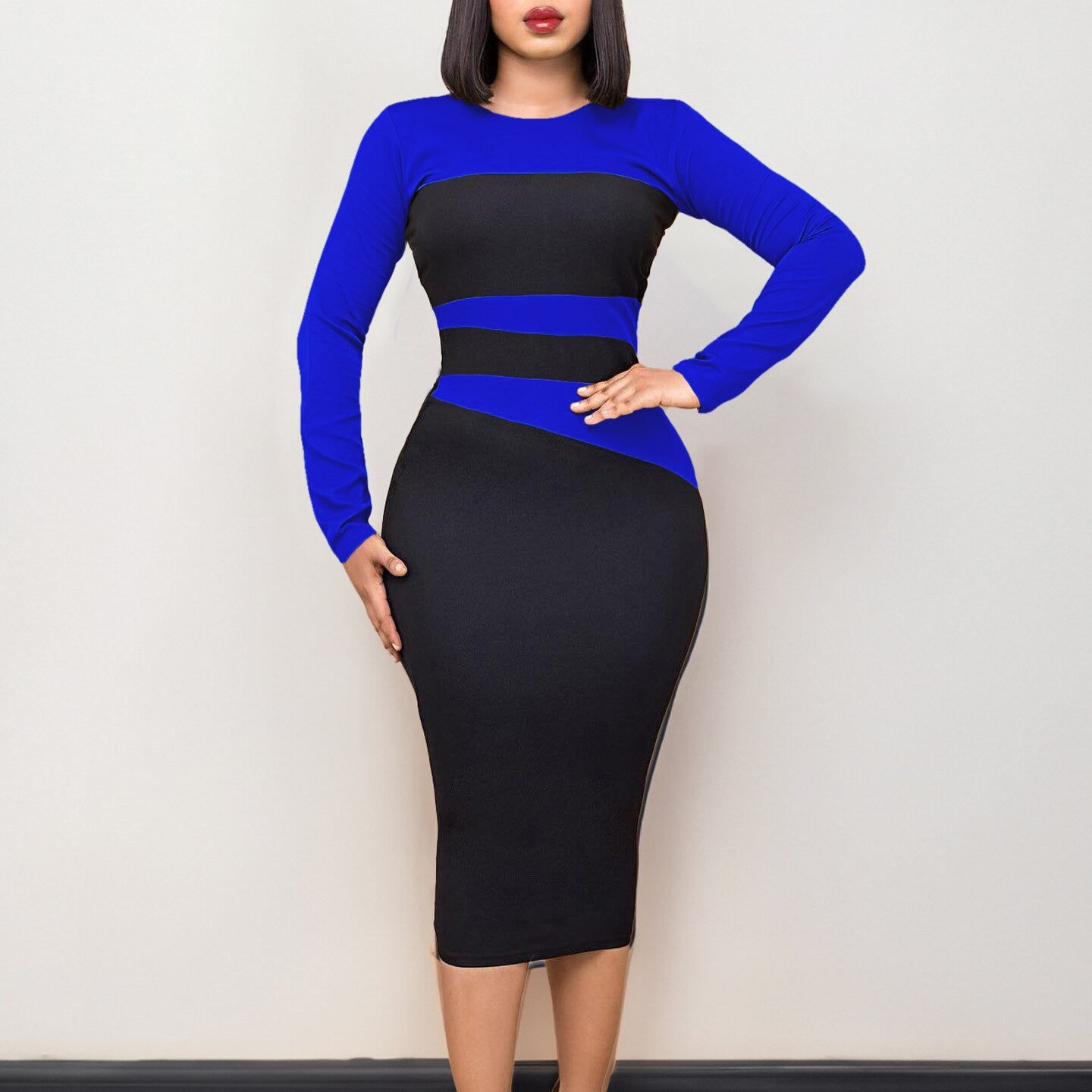 Sultry Elegance: Women's Round Neck Long Sleeve Sex Dress