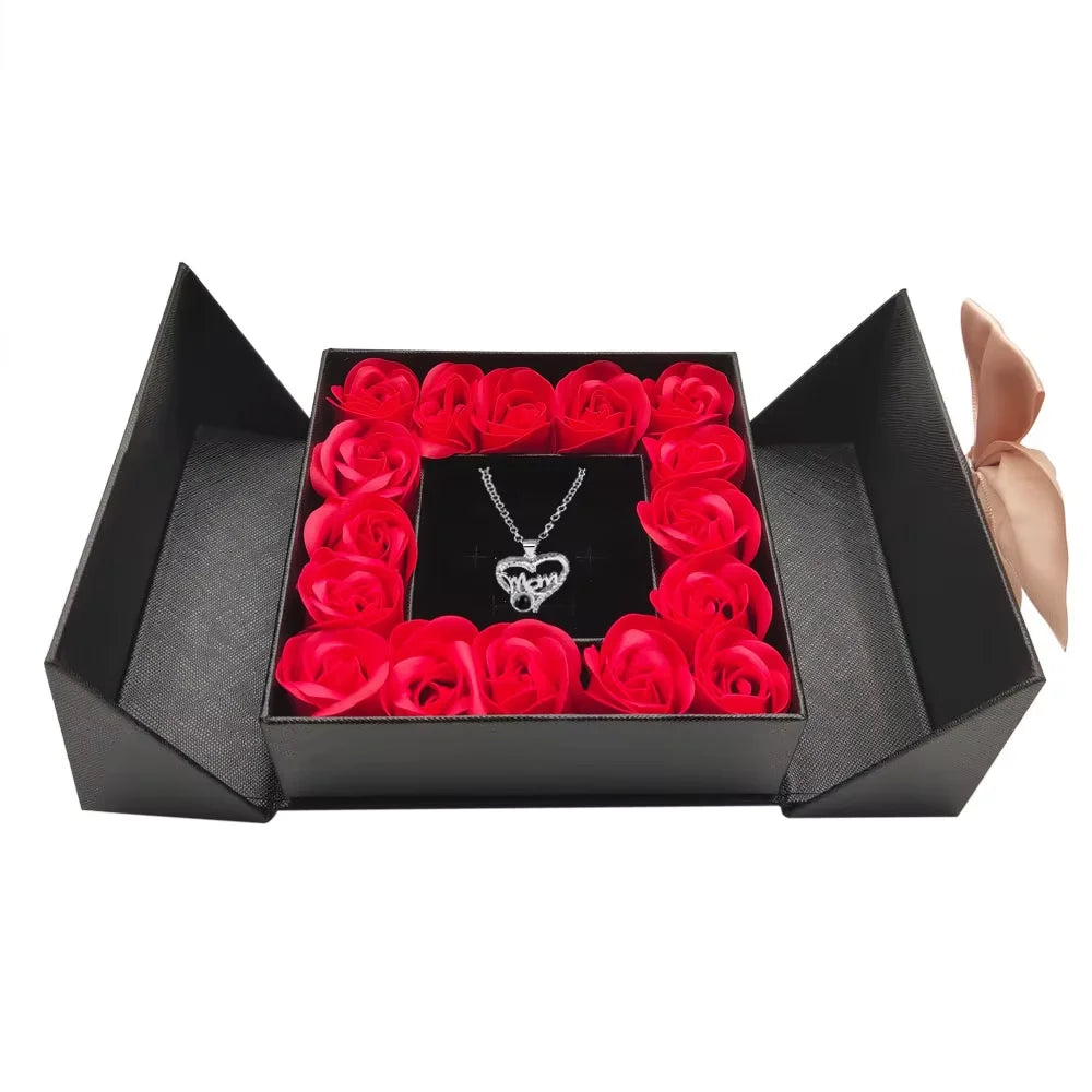 Eternal Roses Gift Box with Design Necklace 100 Languages Love You Birthday Gifts for Her Women Wife Mom Girlfriend Valentines