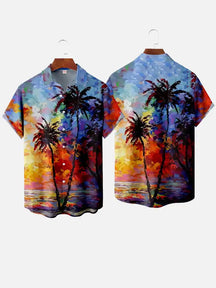 Men's Coconut Tree Pattern Shirts Summer Beach Sunset Shirt Men's Casual Short Sleeved Shirt Exquisite 3D Printed Shirt