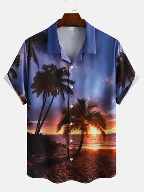 Men's Coconut Tree Pattern Shirts Summer Beach Sunset Shirt Men's Casual Short Sleeved Shirt Exquisite 3D Printed Shirt