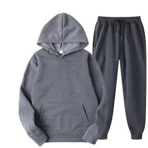 Men's Autumn and Winter New Solid Color Hoodie+pants Two-piece Set Fashionable Casual Sports Set Size S-3XL