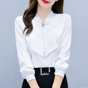 Women Bow Collar Chiffon Blouse Shirt