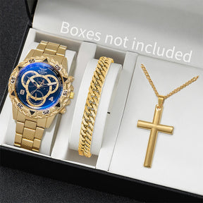 3pcs/set Fashion Men's Watch Set, Casual Business Quartz Watch with Necklace and Bracelet Set, Gift for Yourself, Boyfriend, Dad