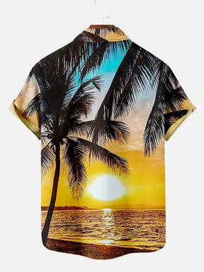 Men's Coconut Tree Pattern Shirts Summer Beach Sunset Shirt Men's Casual Short Sleeved Shirt Exquisite 3D Printed Shirt