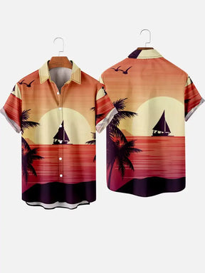 Men's Coconut Tree Pattern Shirts Summer Beach Sunset Shirt Men's Casual Short Sleeved Shirt Exquisite 3D Printed Shirt