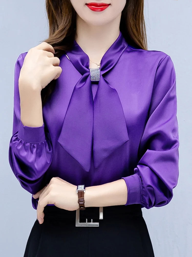 Women Bow Collar Chiffon Blouse Shirt