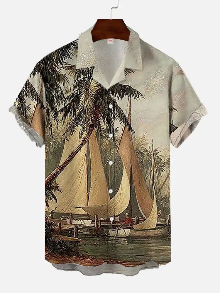 Men's Coconut Tree Pattern Shirts Summer Beach Sunset Shirt Men's Casual Short Sleeved Shirt Exquisite 3D Printed Shirt