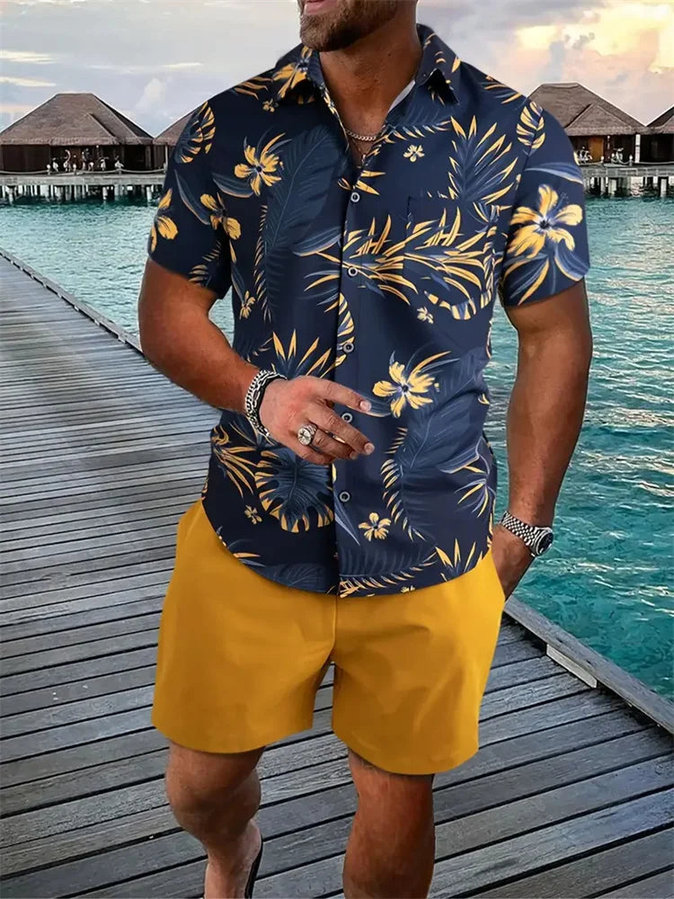 Summer Beach Style Men's Shirt Set Oversized Hawaiian Casual Suit 3d Printed Short Sleeve Shirt Shorts 2 Pcs Fashion Streetwear