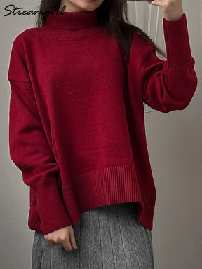 Women Turtleneck Warm Pullovers Knit Tops Brown Jumpers Women Oversized Thick Basic Women's Sweaters