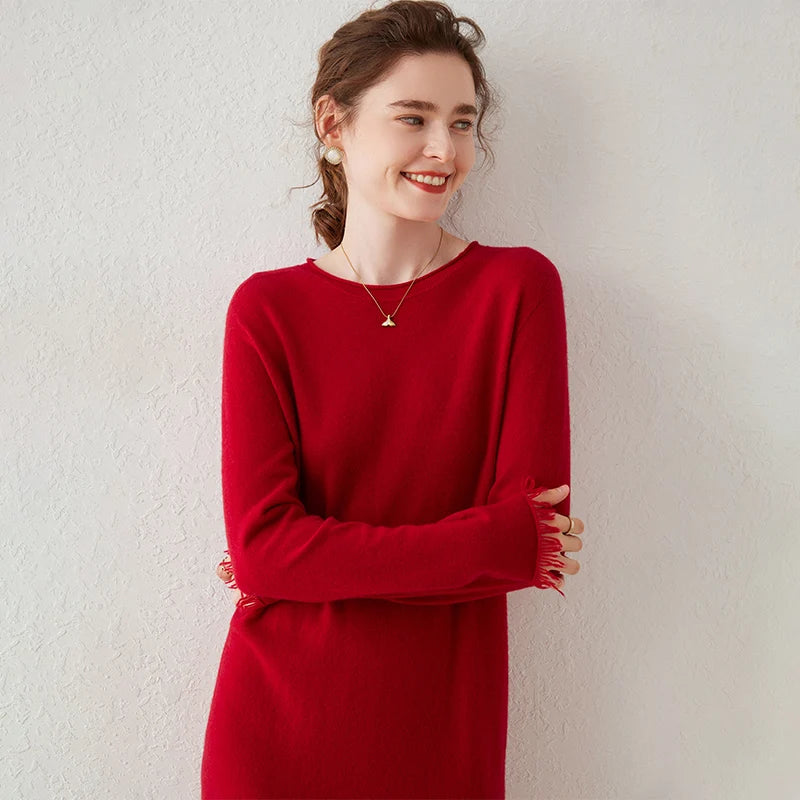 Spring Autumn Women Dress Longer Dress Cashmere Knitted Jumpers