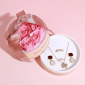 Cylinder Creative Rose Box Set Valentine's Day Ring Pendant Earnail Universal Gift Box Artificial Flowers A for My Girlfriend