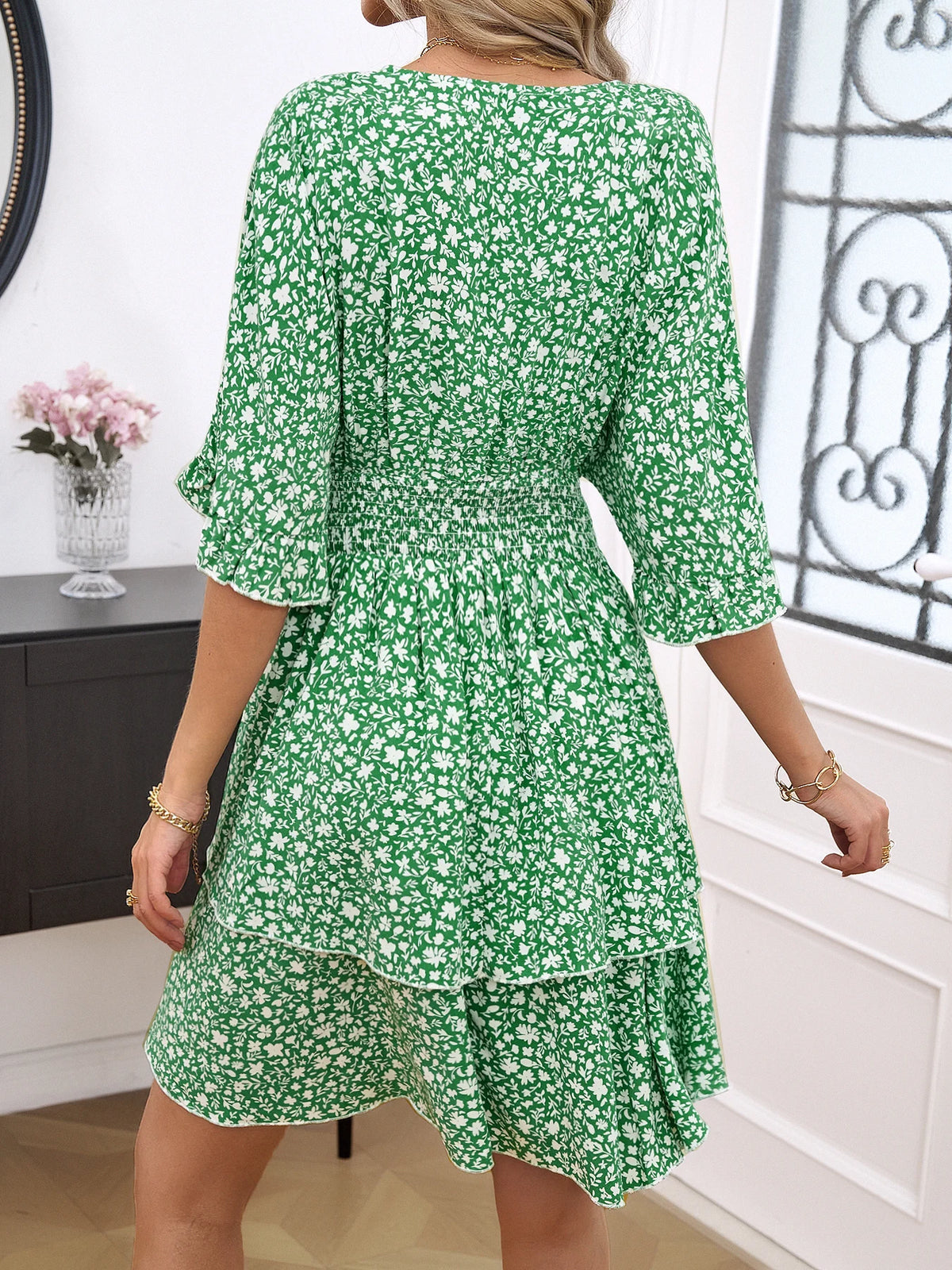 High Waist Chic Dress Fashion Floral Pleated A Line Long Dress