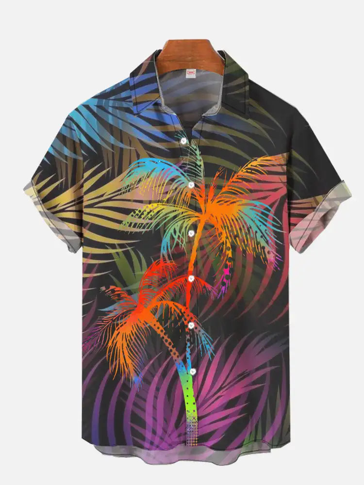 Men's Coconut Tree Pattern Shirts Summer Beach Sunset Shirt Men's Casual Short Sleeved Shirt Exquisite 3D Printed Shirt