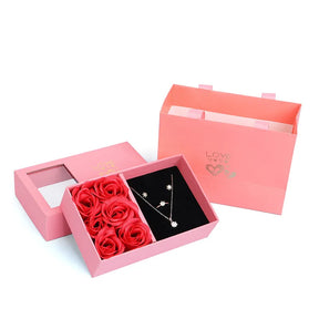 Valentine's Day 6 Rose Pendants Ring Bracelet Eternal Flower Window Opening Jewelry Box Romantic Jewelry Gift Packaging Box Bag