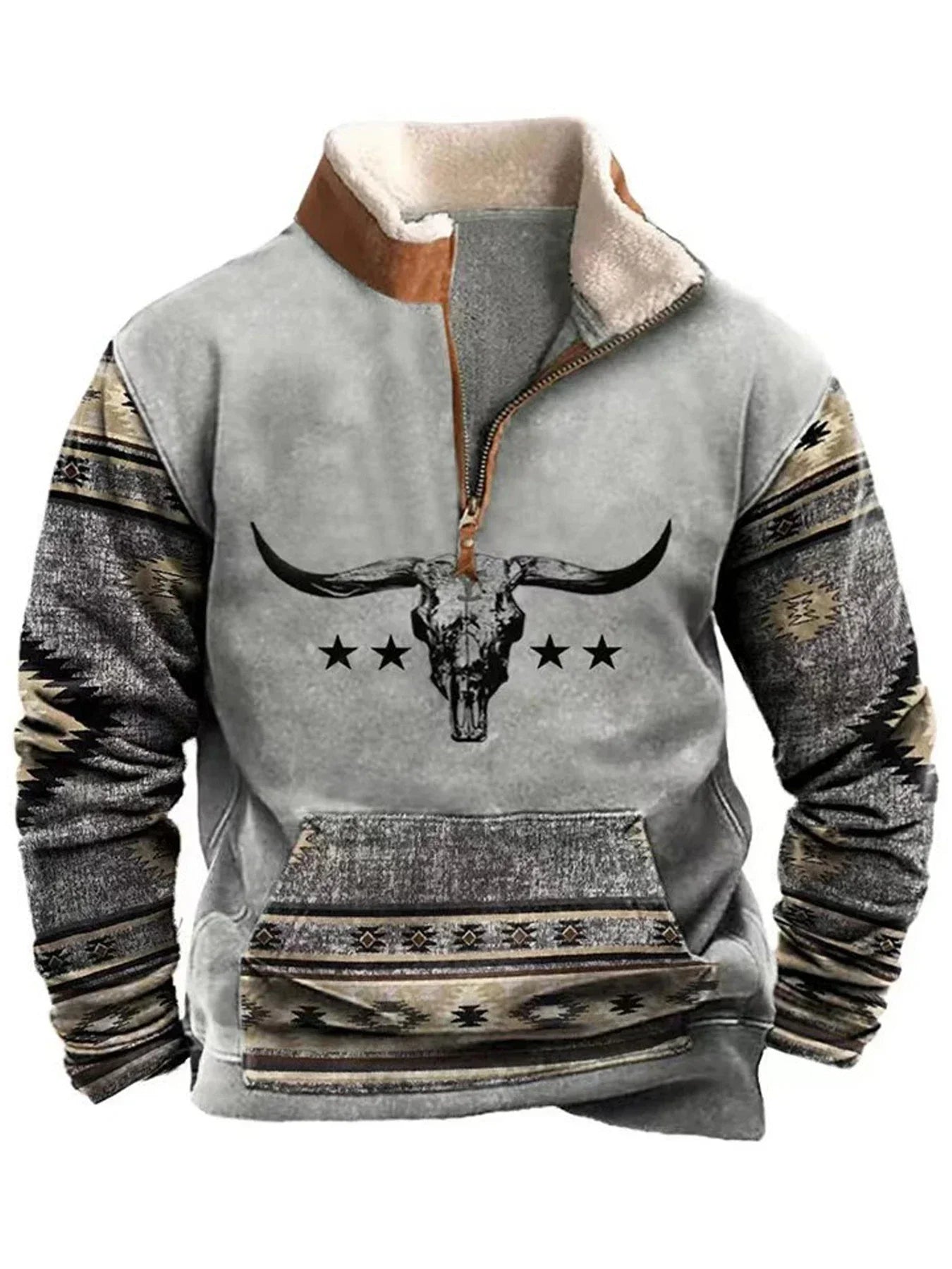 Vintage Sweatshirt For Men Ethnic Style Casual Warm Hoodie Tops Turtleneck Zipper Jacket Pullover Harajuk Fleece Sweatshirts