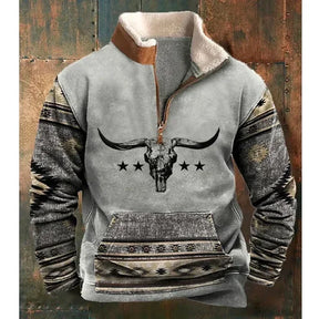 Vintage Sweatshirt For Men Ethnic Style Casual Warm Hoodie Tops Turtleneck Zipper Jacket Pullover Harajuk Fleece Sweatshirts