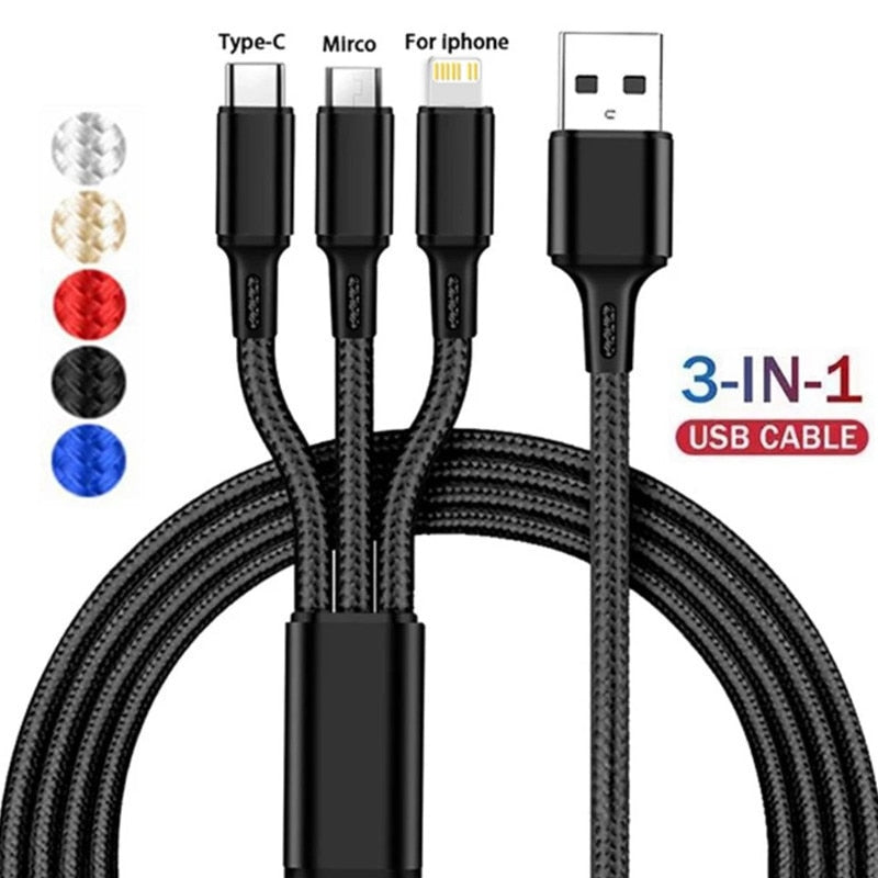 Lovebay 3 In 1 Fast Charging Cord For iPhone Huawei Micro USB Type C Charger Cable Multi Usb Port Multiple Usb Charging Cord